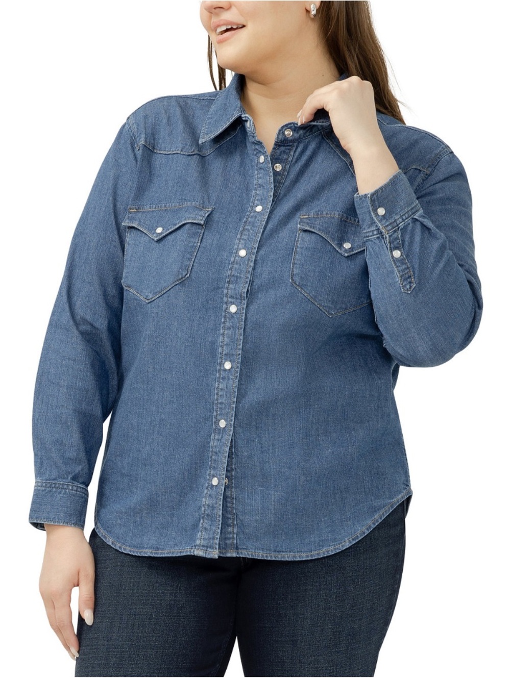NWT Silver Jeans Co Sz 1X Western Denim Shirt Long Sleeve Button Down Ret $84!